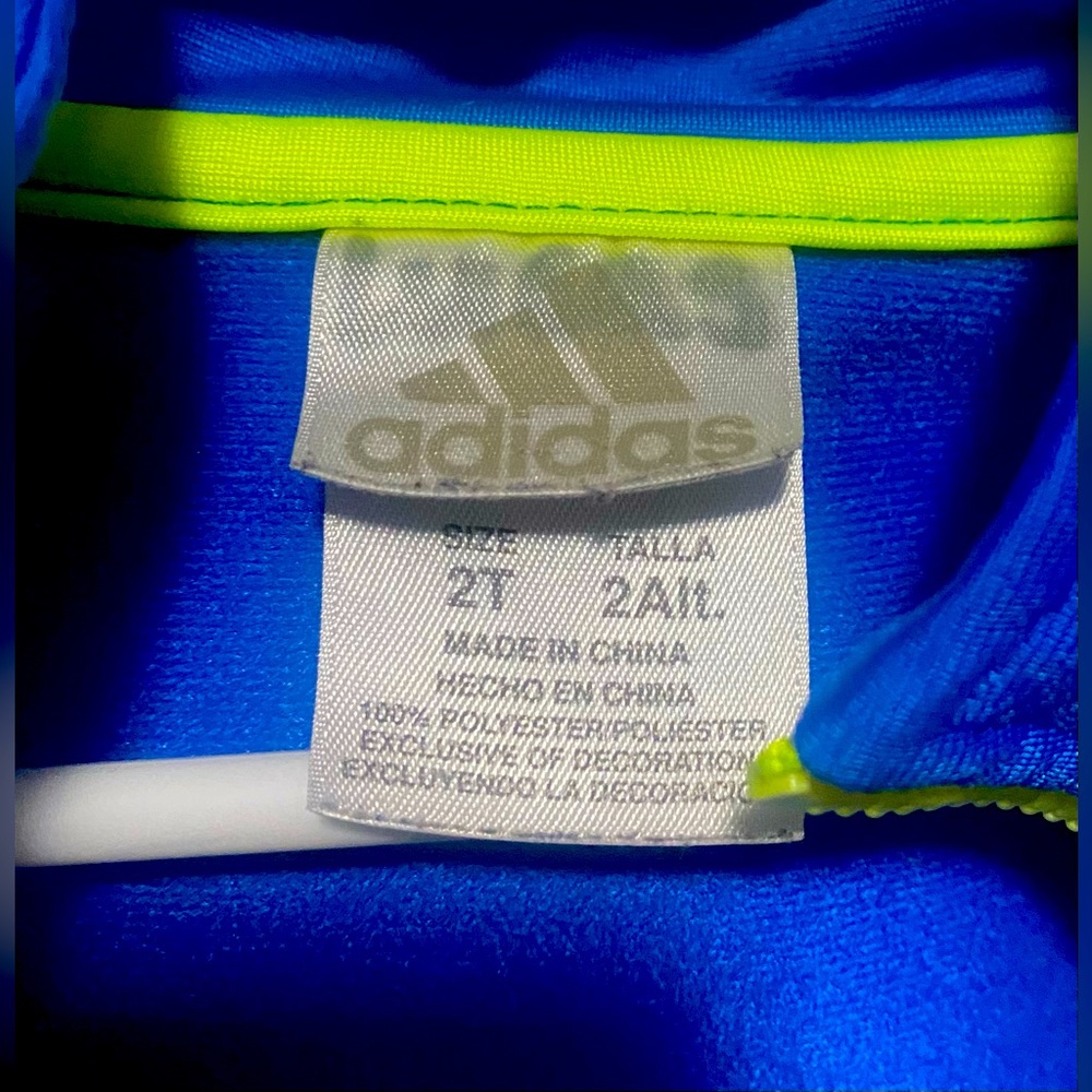 ๐HP*Final Price*Adidas track jacket kids size 2t blue and neon yellow - Picture 3 of 8